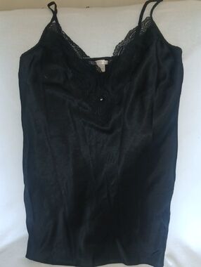 Victoria's Secret Black Lace Trim Slip Chemise